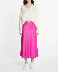 Gina midi skirt in silk - Passion Pink