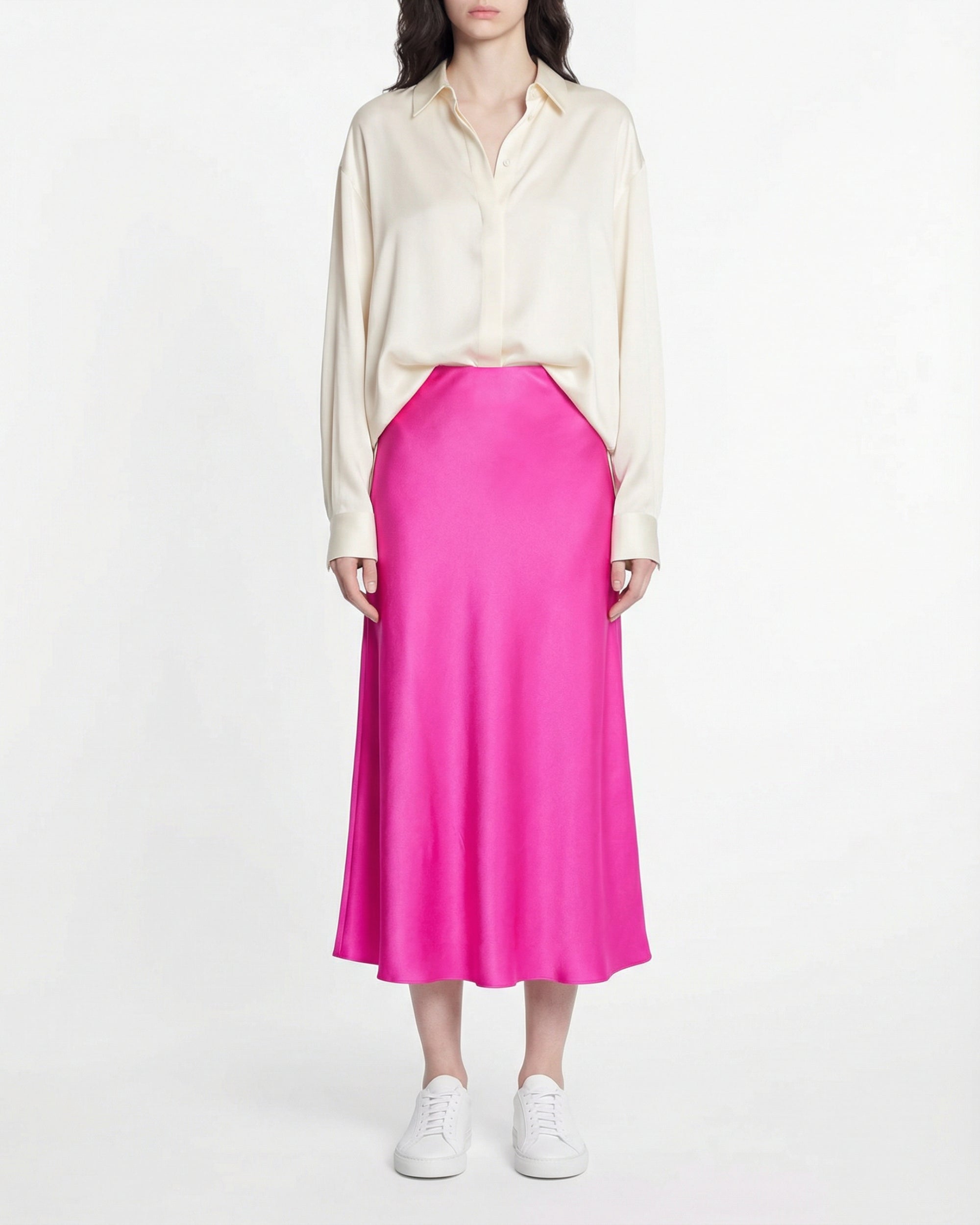 Gina midi skirt in silk - Passion Pink
