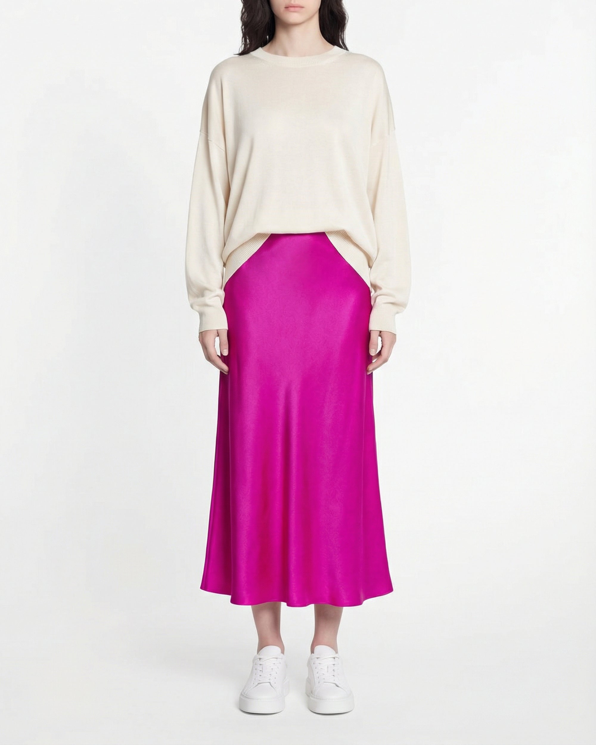 Jupe midi Vicky en soie - Tropical Raspberry