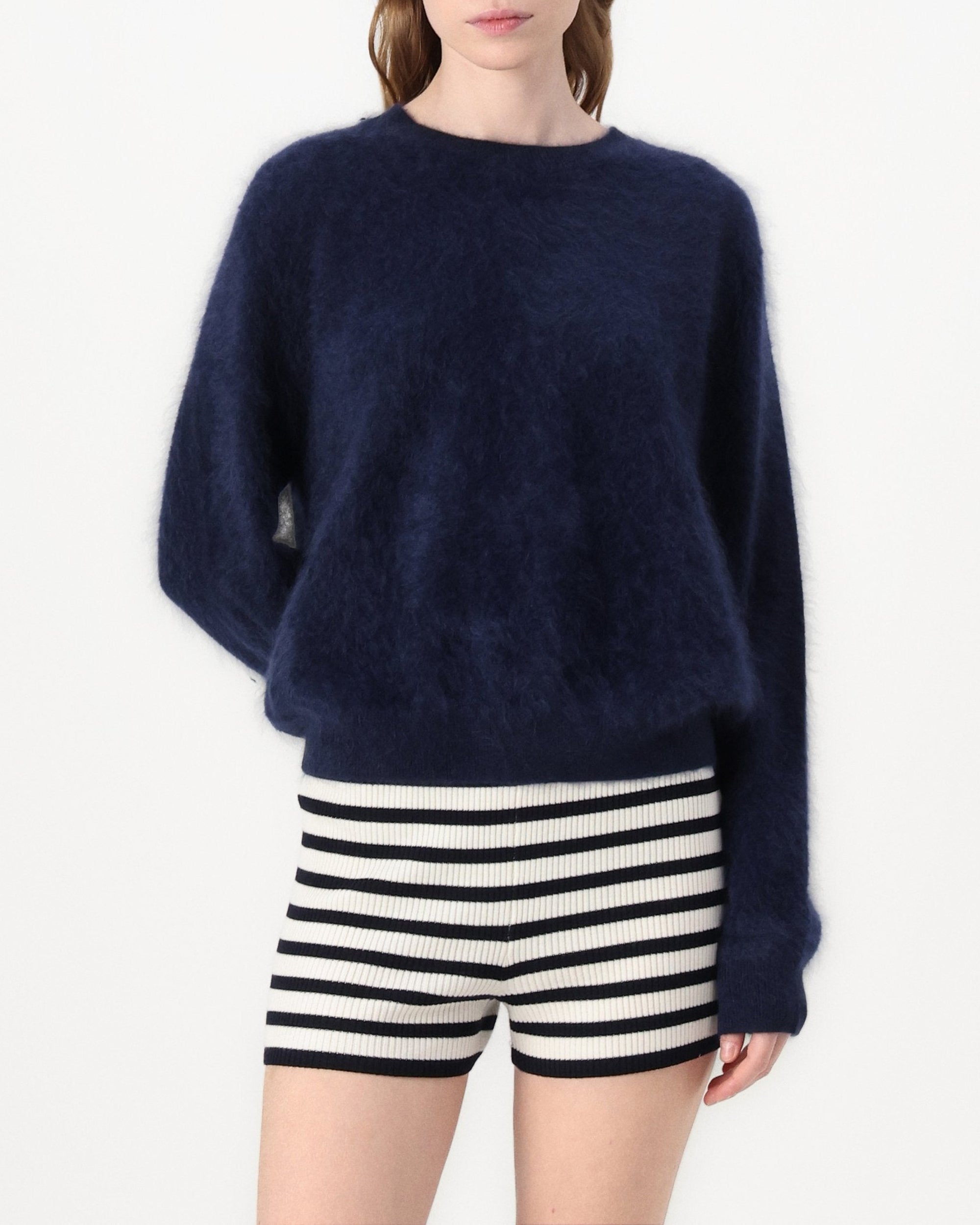 Pull à col rond en cachemire brossé - Navy