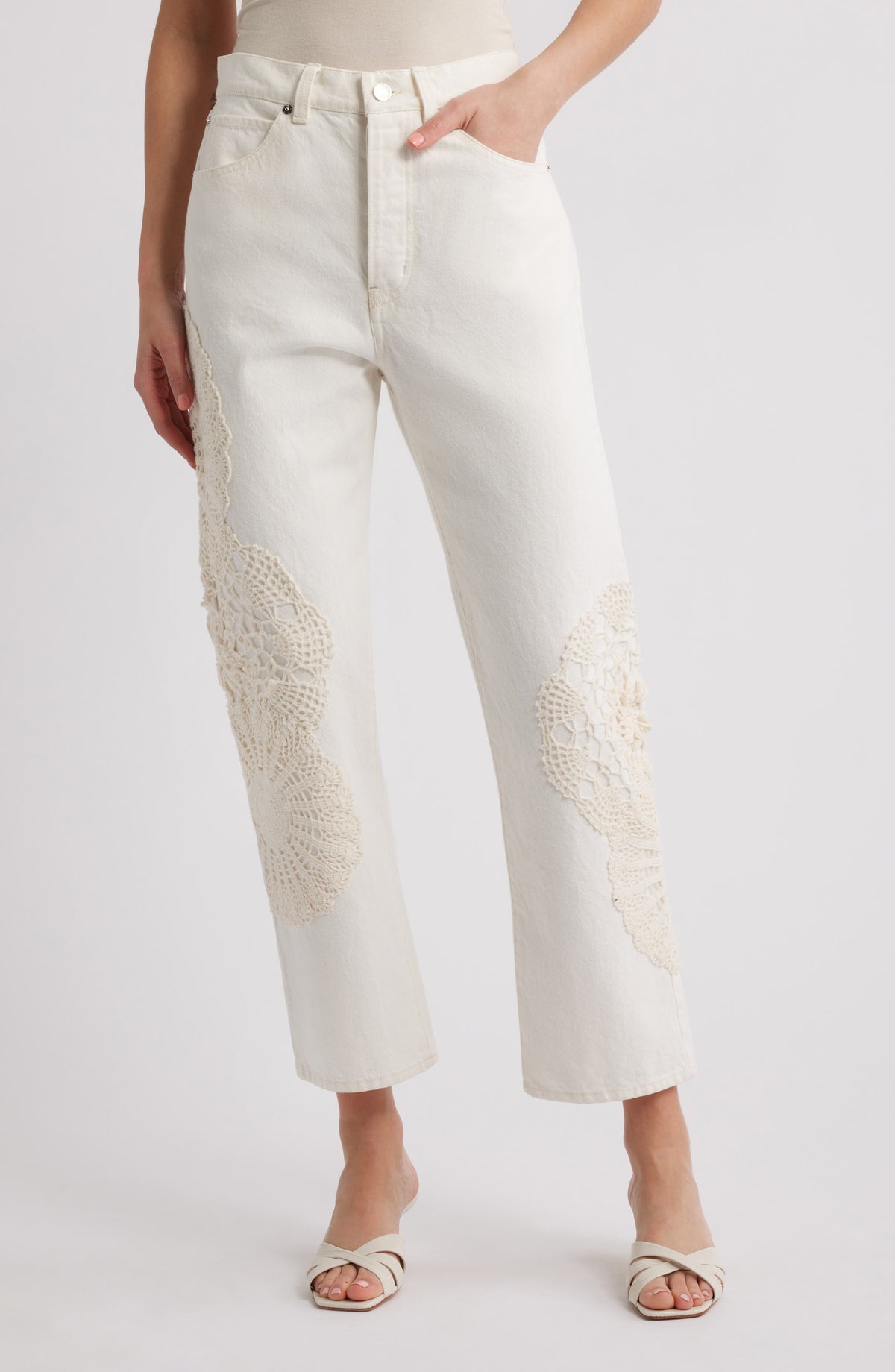 Vertical Crochet Crop Denim Trousers - Au Natural Clean