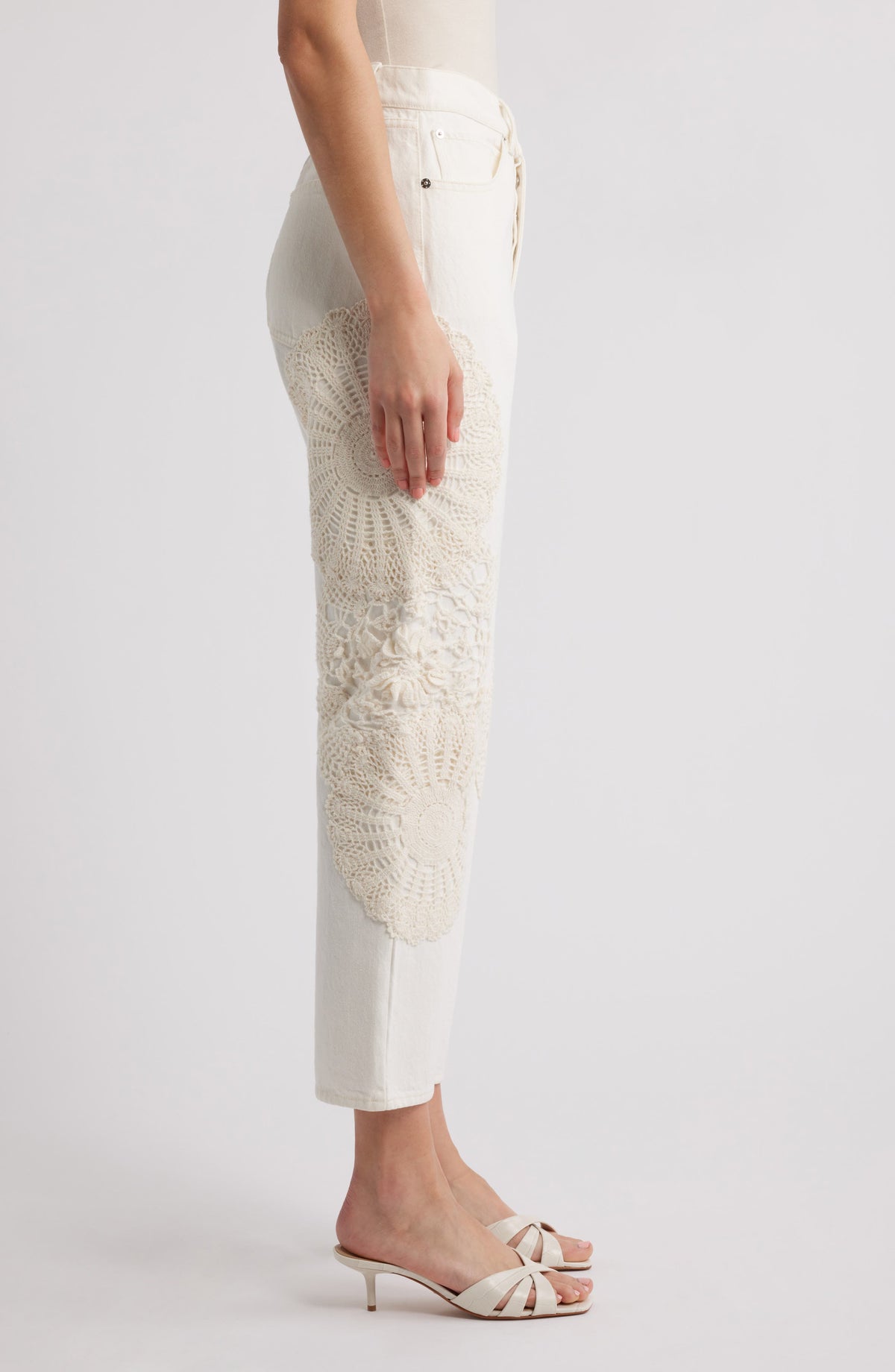 Vertical Crochet Crop Denim Trousers - Au Natural Clean