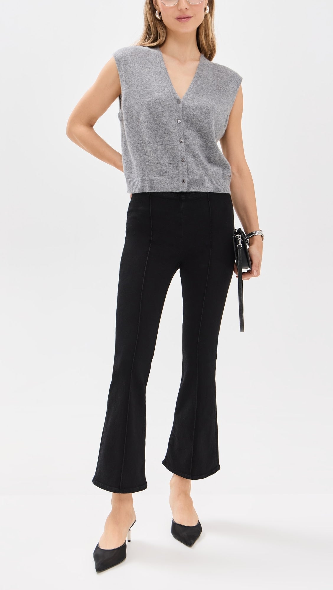 Pantalon Jet Set Crop Mini Boot Pintuck en denim - Sheen Noir