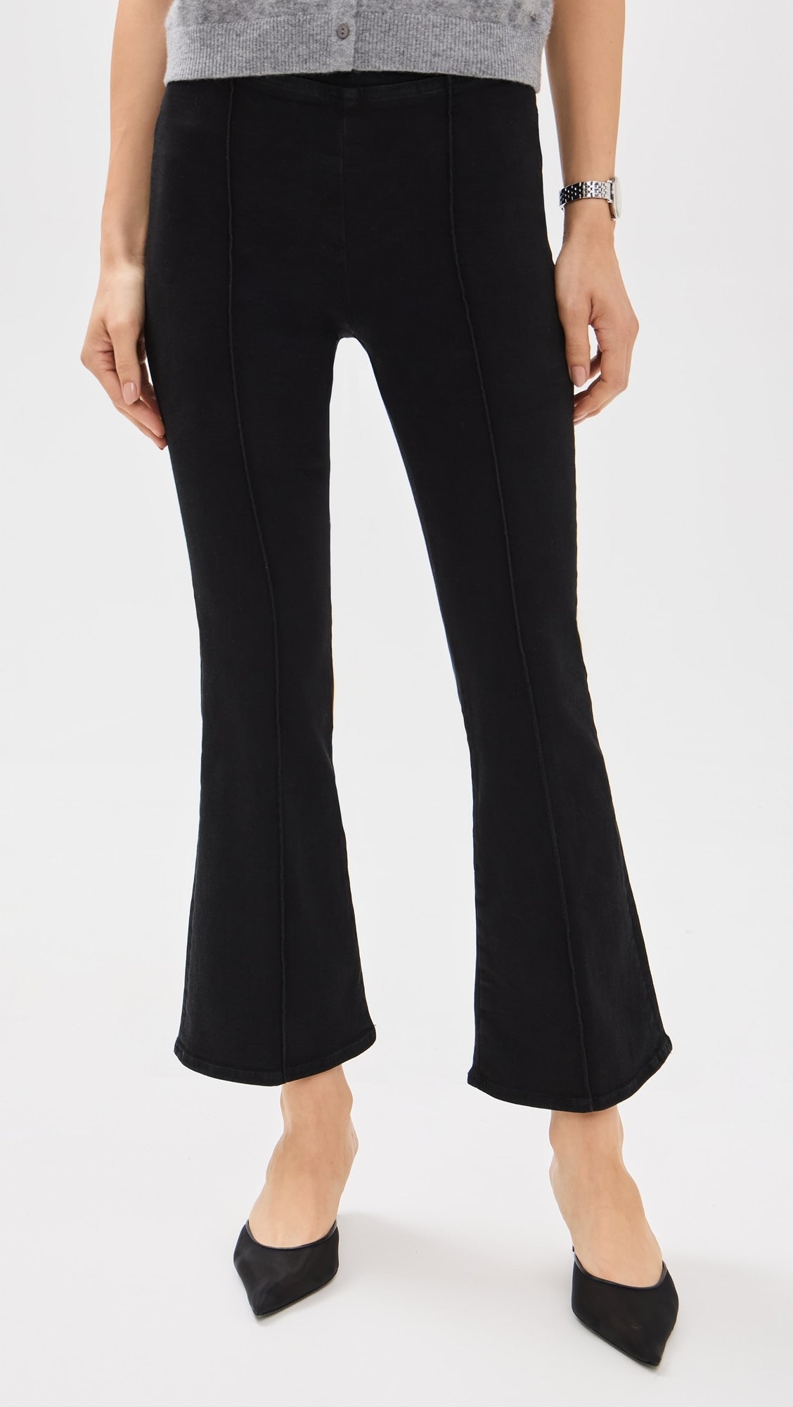 Pantalon Jet Set Crop Mini Boot Pintuck en denim - Sheen Noir