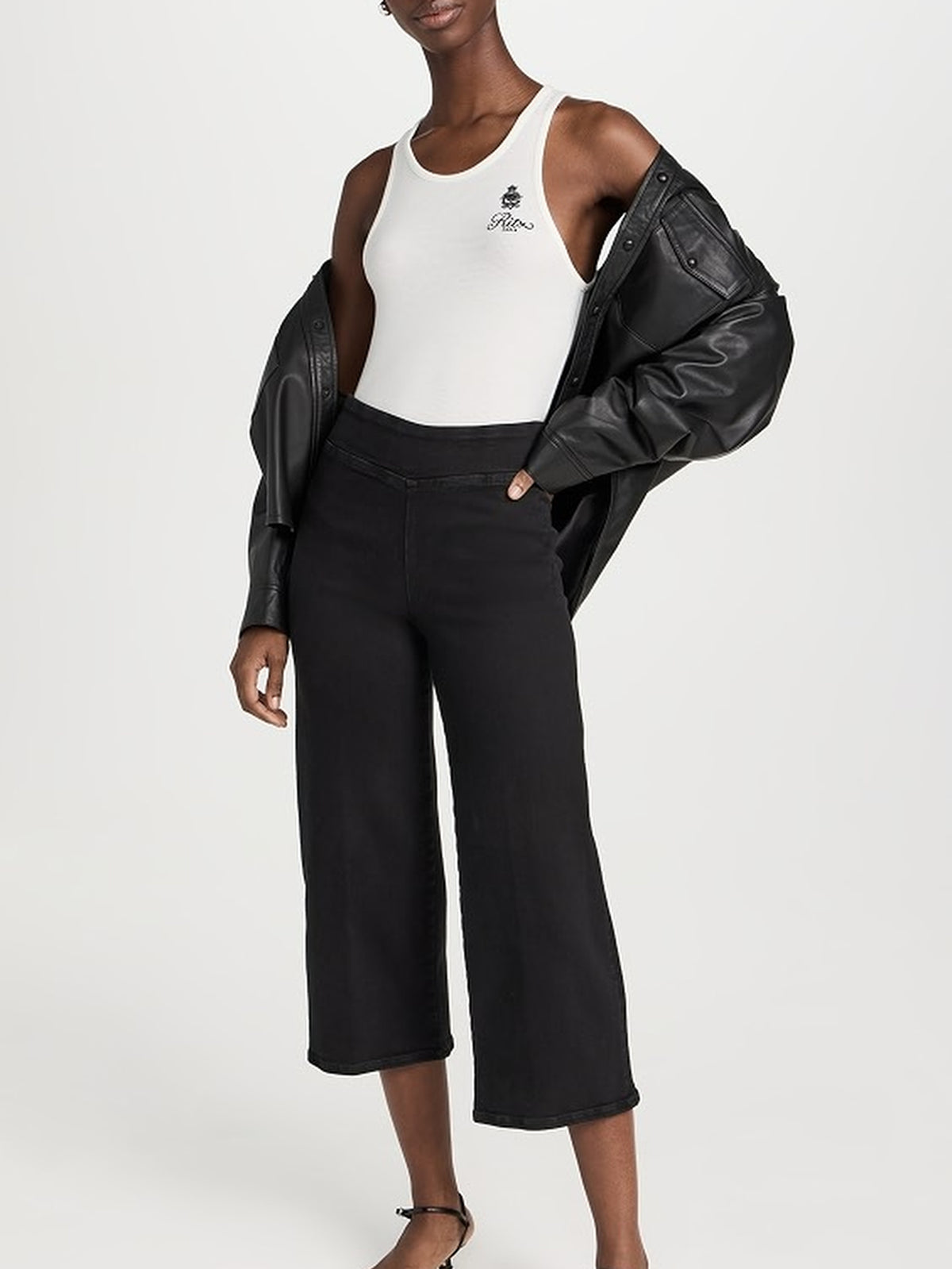 Jetset Wide Leg Crop denim trousers - Sheen Black