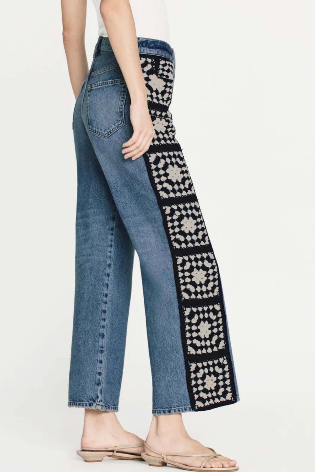 Pantalon Jane Wide Leg Crop Crochet en denim - Baines Clean