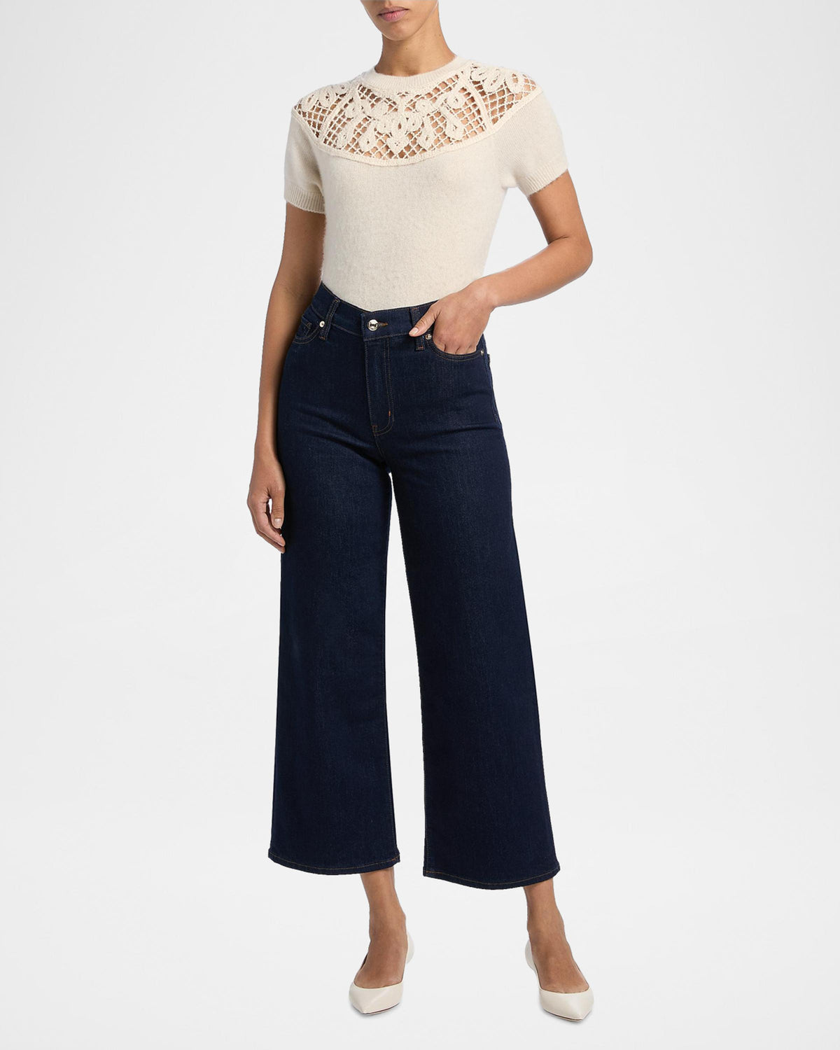 Slim-fit cropped palazzo denim trousers - Rinse