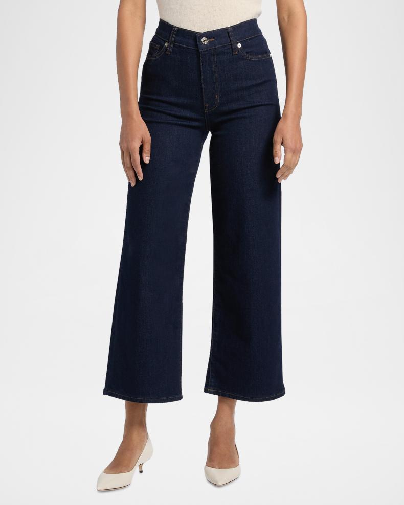 Slim-fit cropped palazzo denim trousers - Rinse