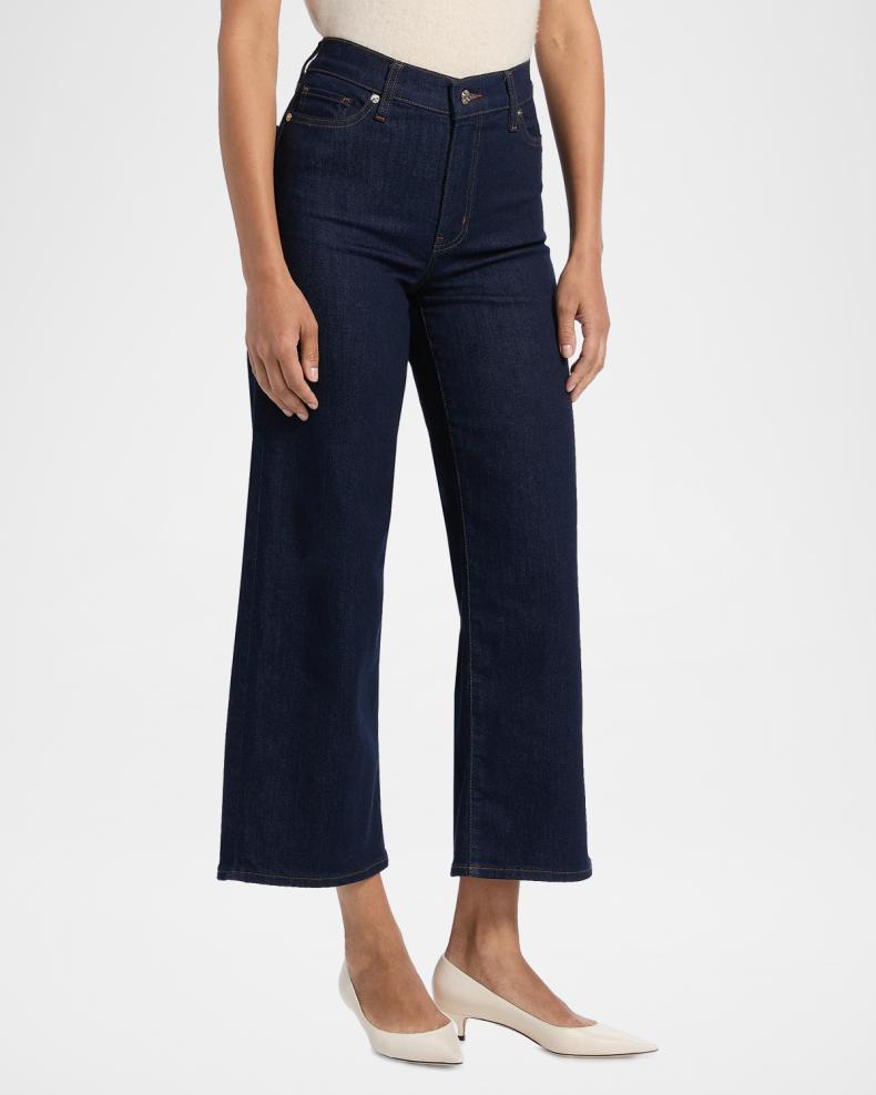Slim-fit cropped palazzo denim trousers - Rinse