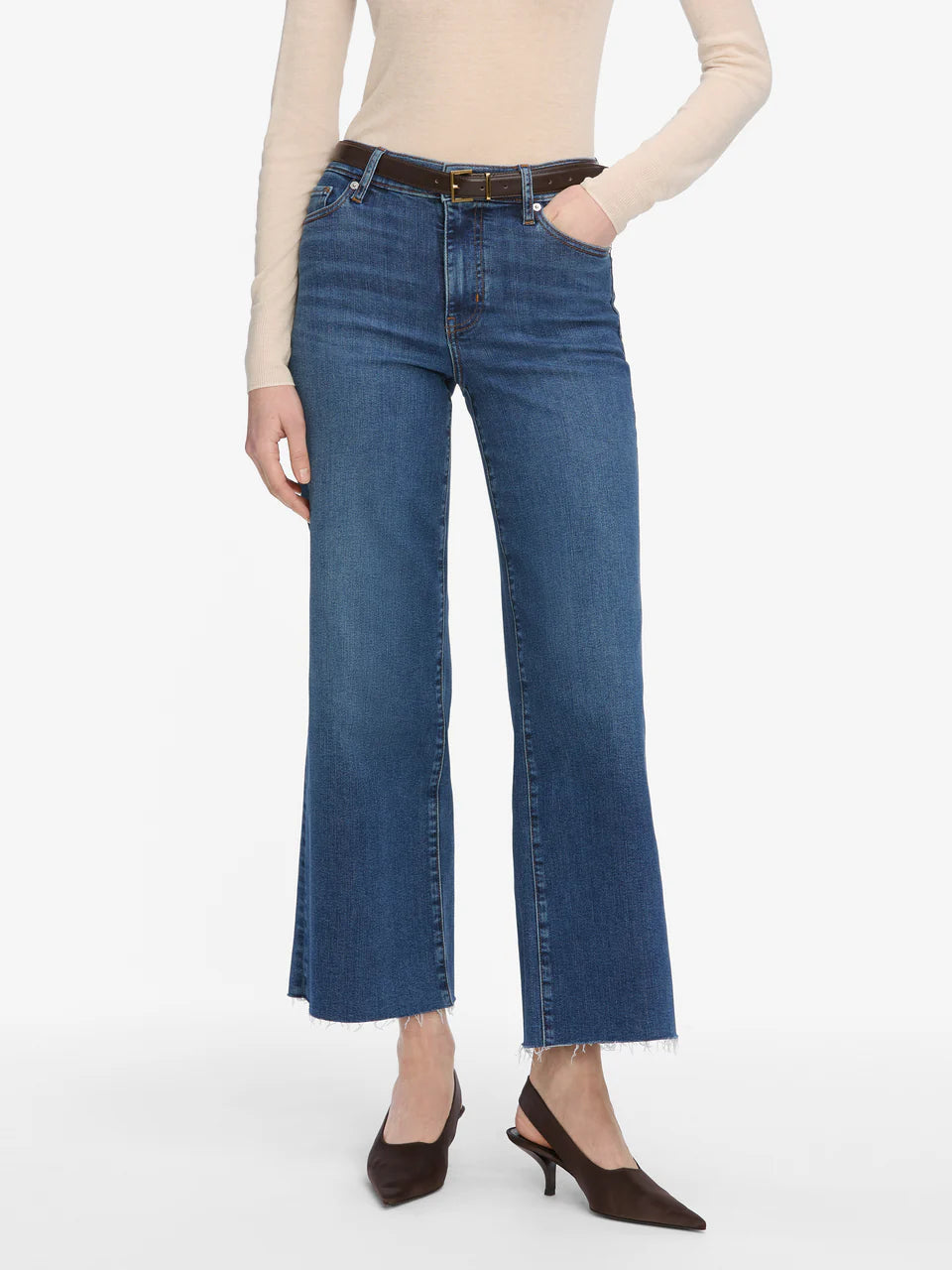 Pantalon Slim Palazzo Crop en denim - Elixir Raw After