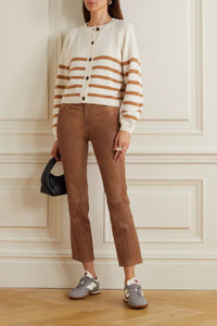 High-waisted straight-leg leather trousers - Latte