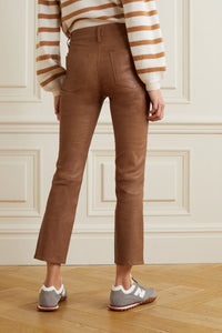 High-waisted straight-leg leather trousers - Latte