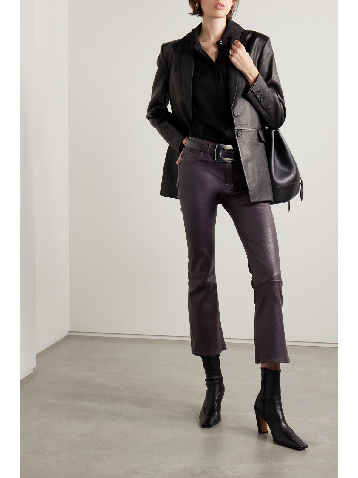 Pantalon Crop Mini Boot en cuir - Plum