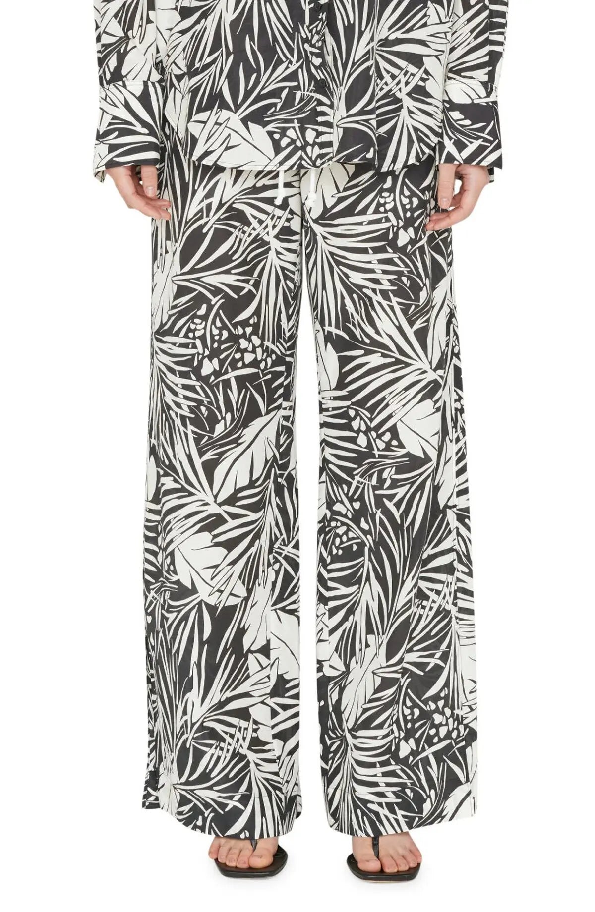 Patterned drawstring trousers - Black
