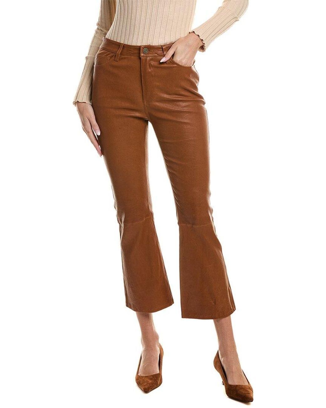 Crop Mini Boot Leather Trousers - Tobacco