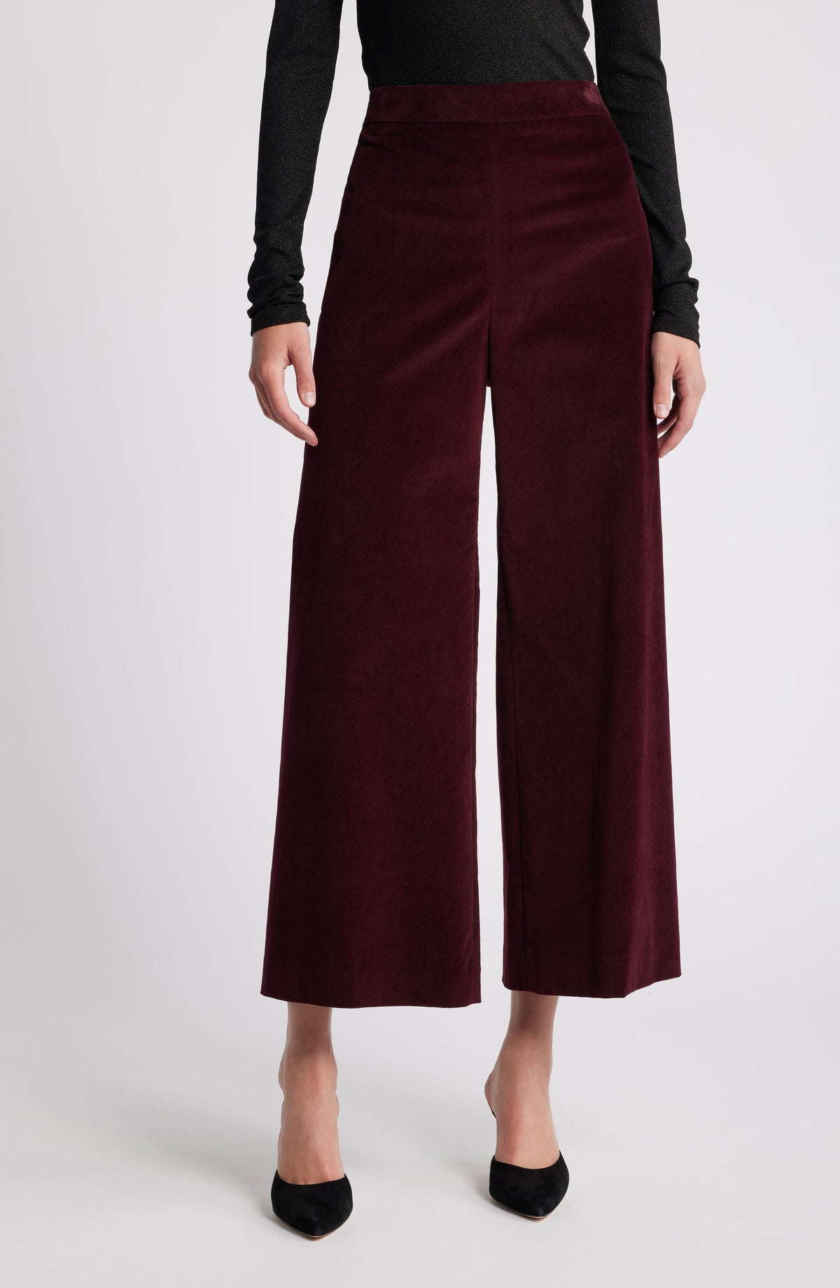 Wide-leg velvet cropped trousers - Wine