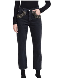 Straight-leg denim trousers with beading - Portia