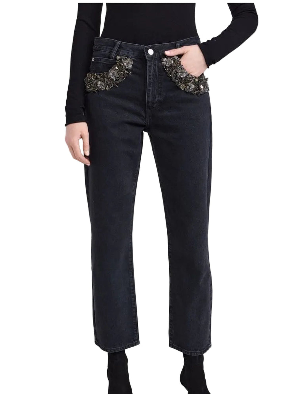 Straight-leg denim trousers with beading - Portia