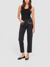 Straight-leg denim trousers with beading - Portia