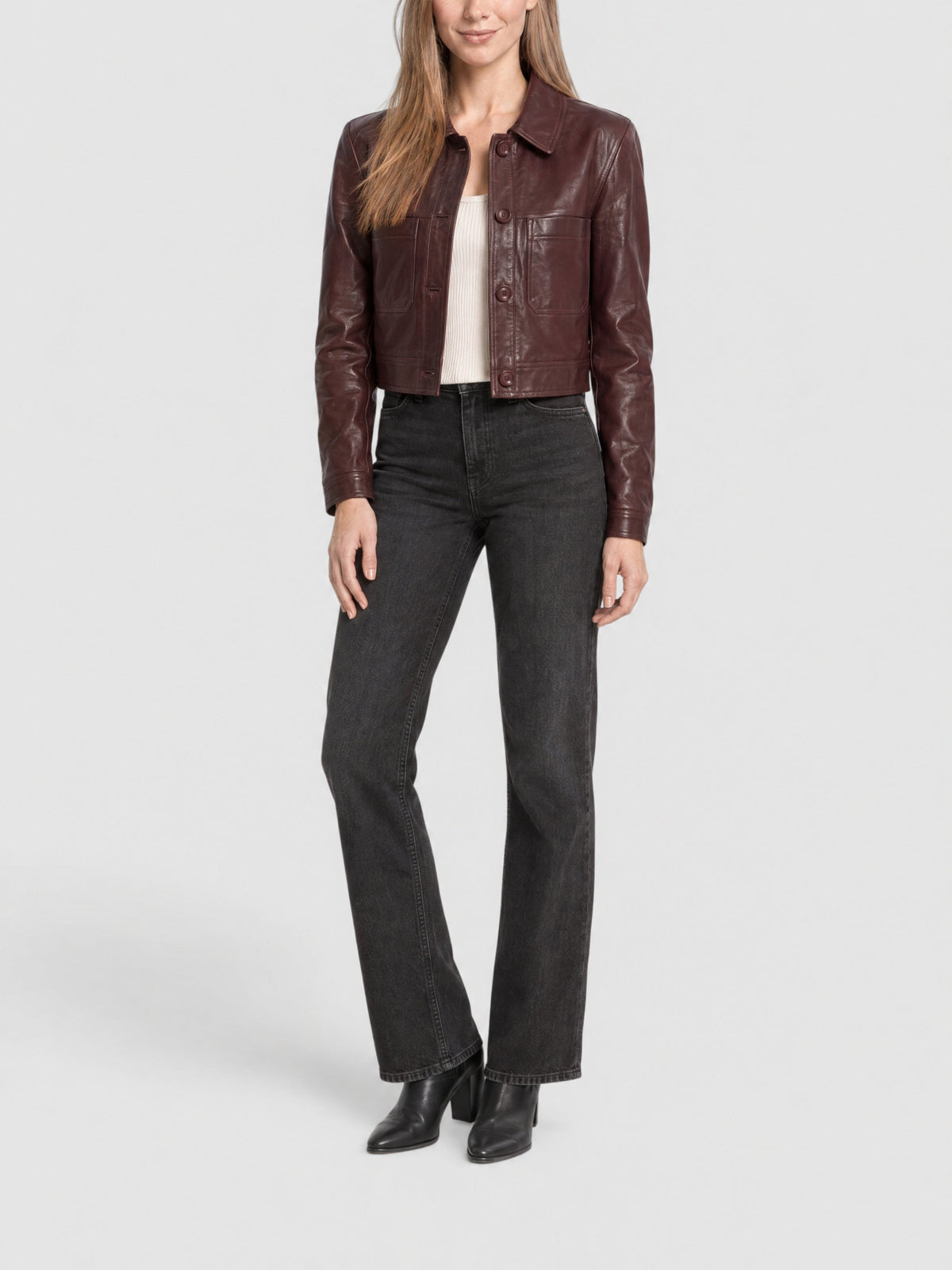 Veste courte en cuir - Syrah Red