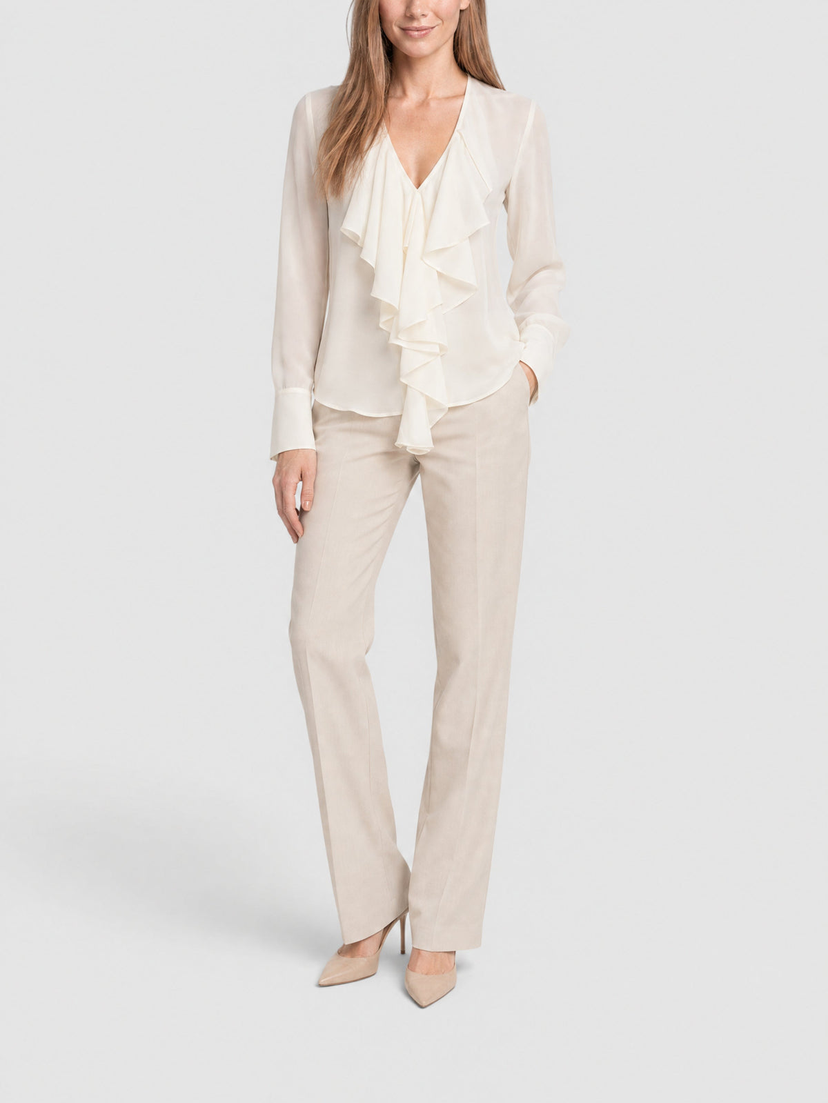 Silk V-neck blouse - Cream