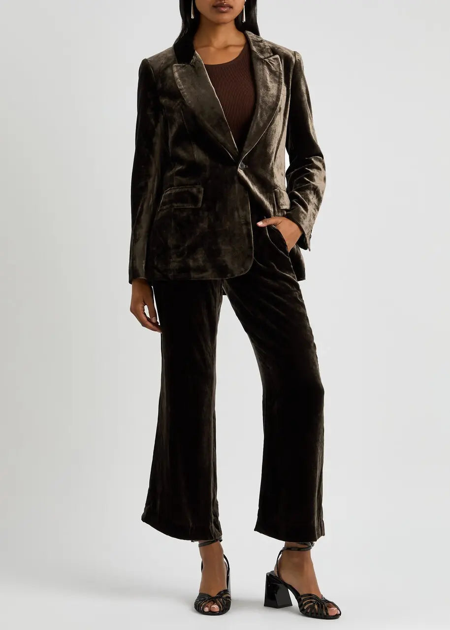 Pantalon évasé court en velours - Espresso