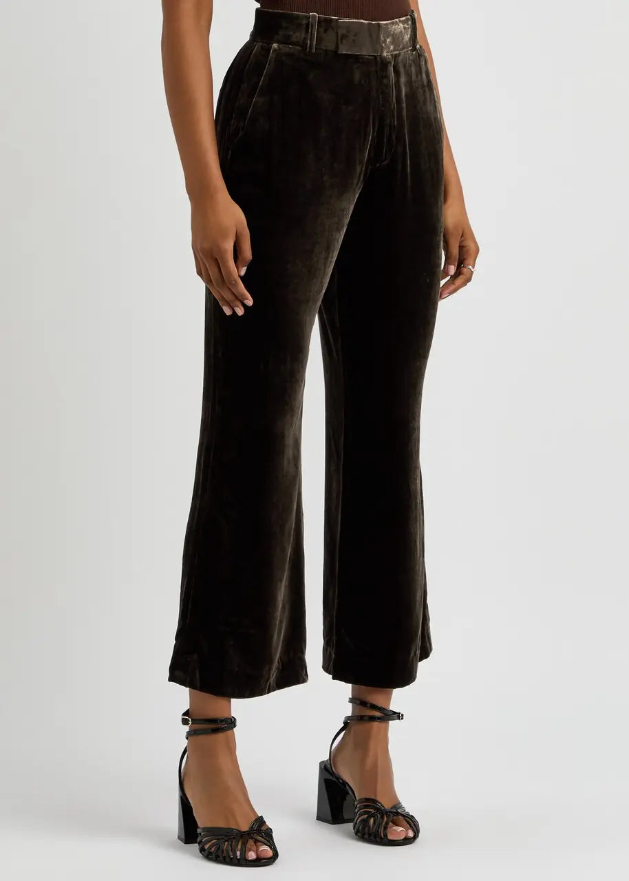Pantalon évasé court en velours - Espresso