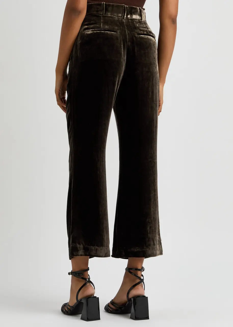 Pantalon évasé court en velours - Espresso