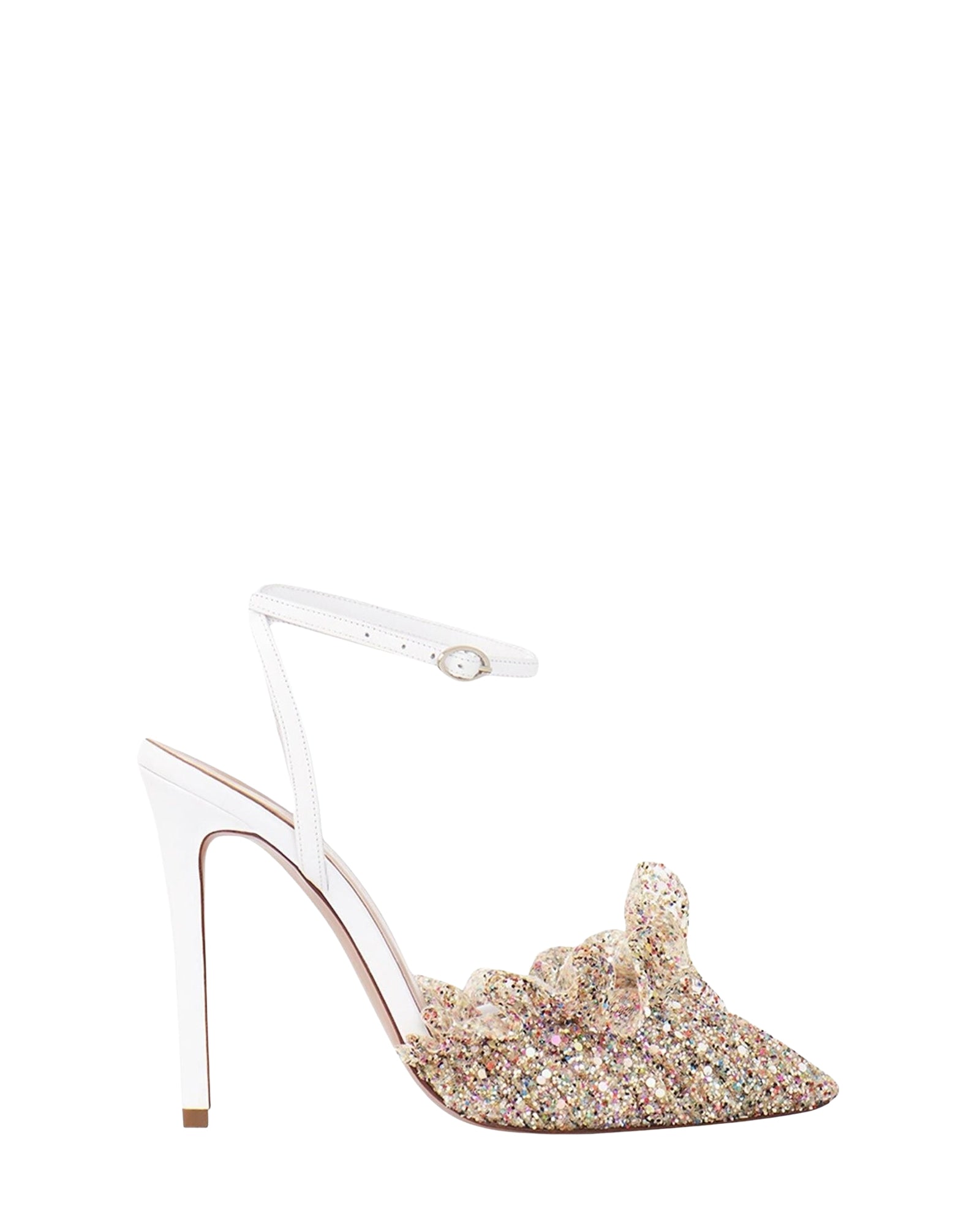 Escarpins Franca 105 en cuir - White Leather & Tulle Glitter