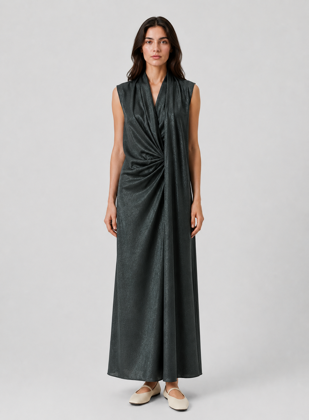 DARK GREEN WOOL & CASHMERE WRAP DRESS
