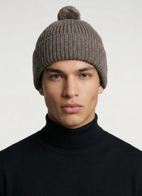 Wool pompon hat - Taupe