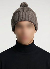 Bonnet à pompon en laine - Taupe
