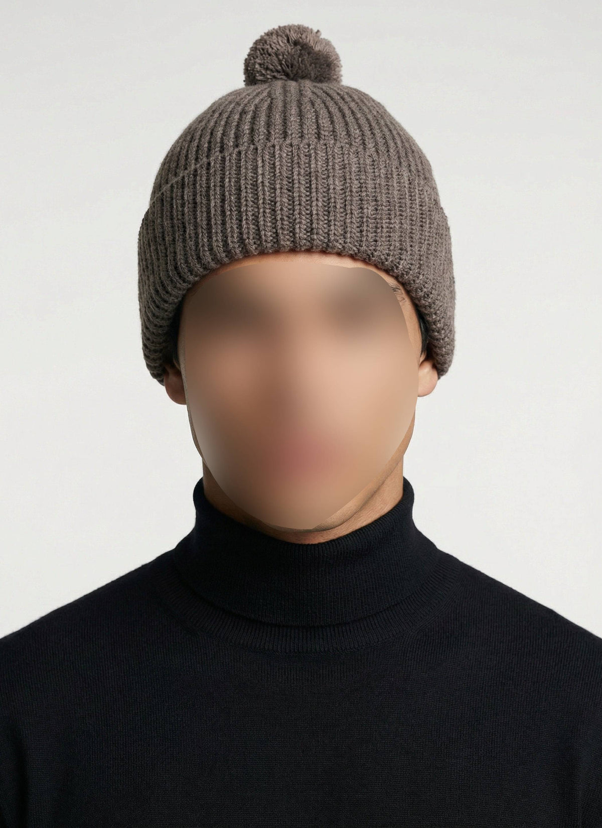 Bonnet à pompon en laine - Taupe