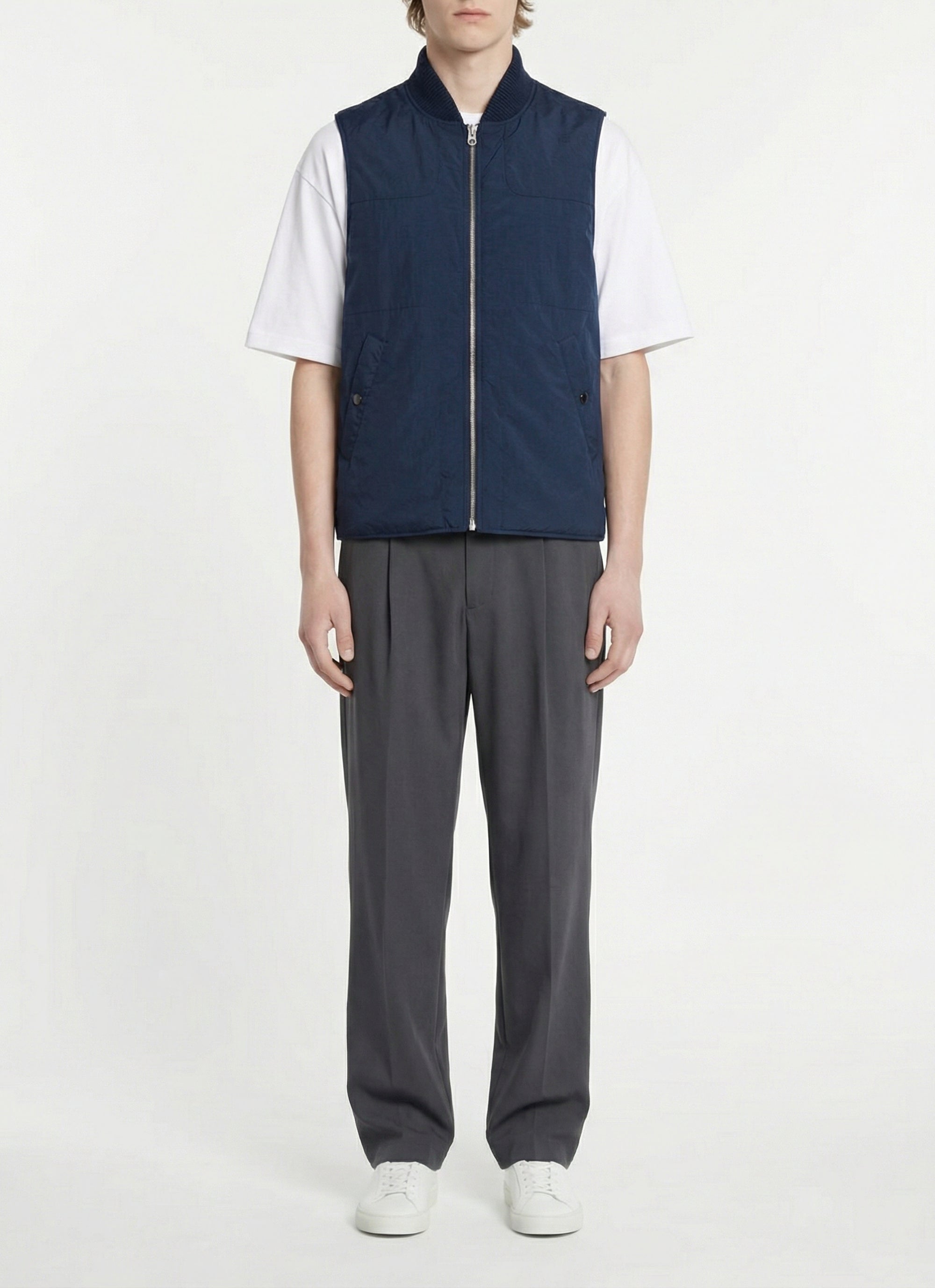 Sleeveless zip down jacket - Navy