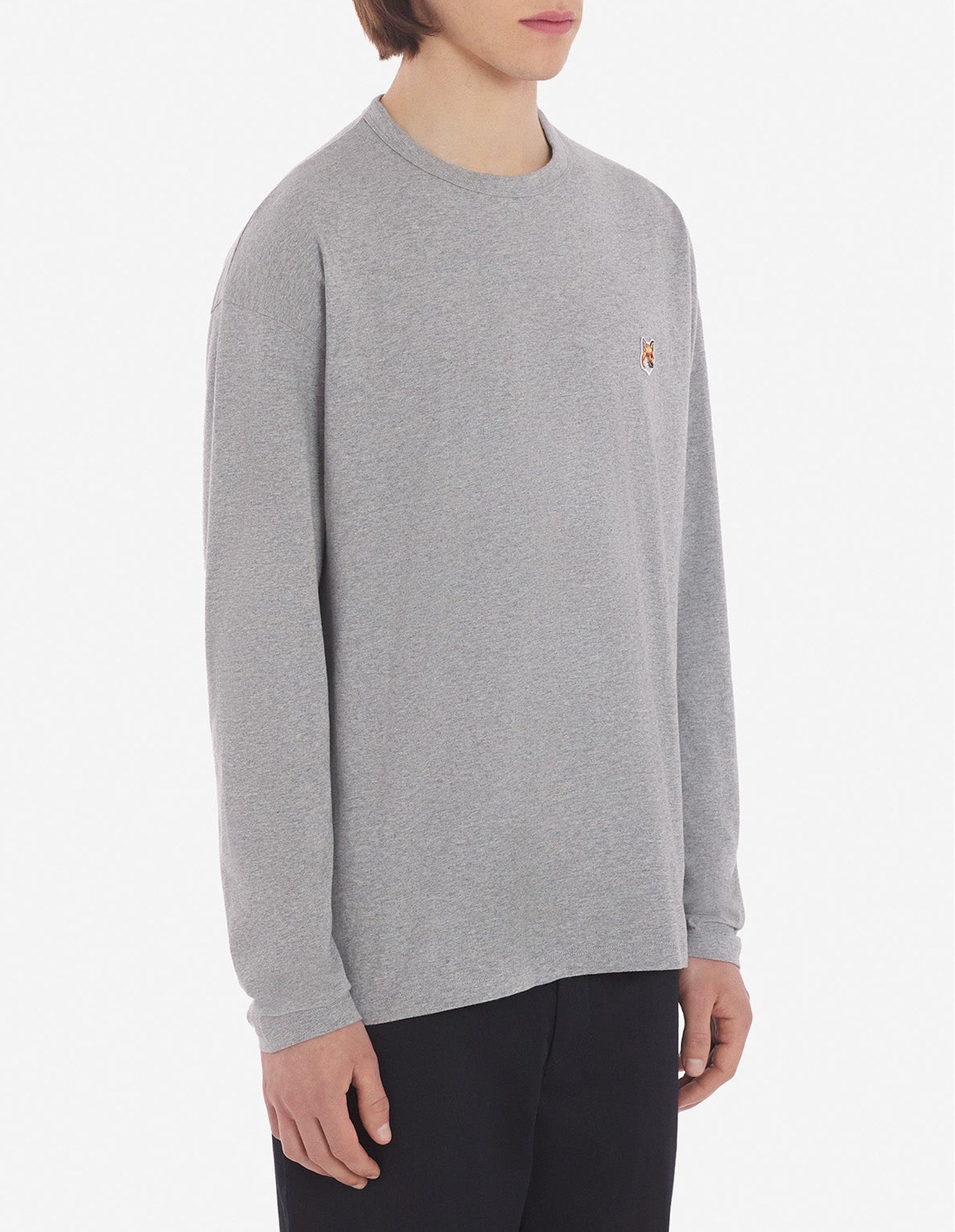 T-shirt Fox Head à manches longues avec écusson - Grey Melange
