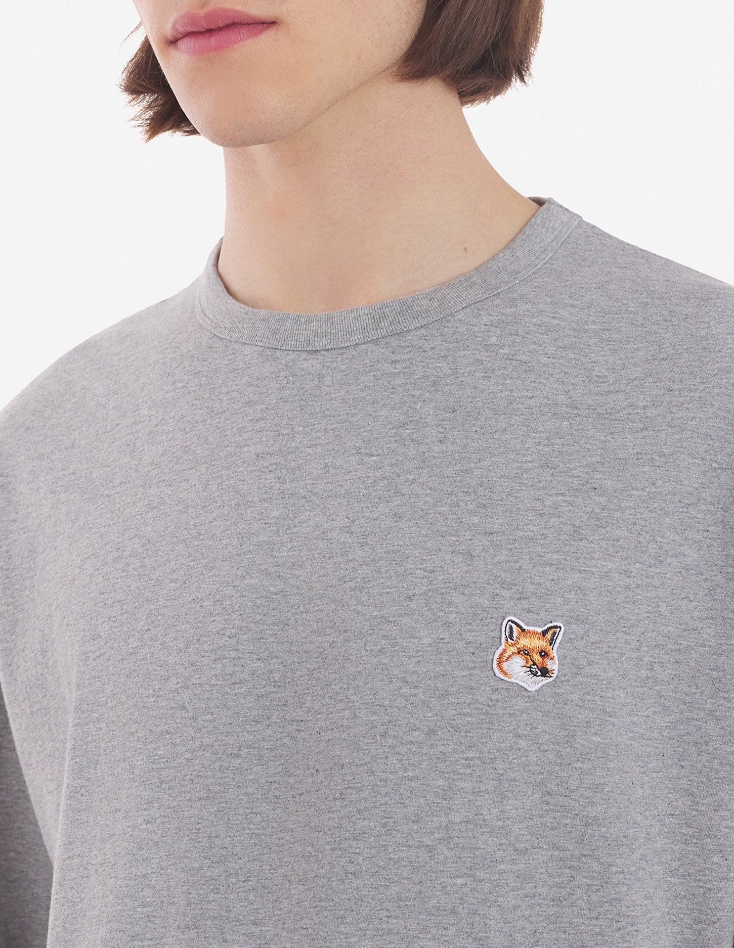 T-shirt Fox Head à manches longues avec écusson - Grey Melange
