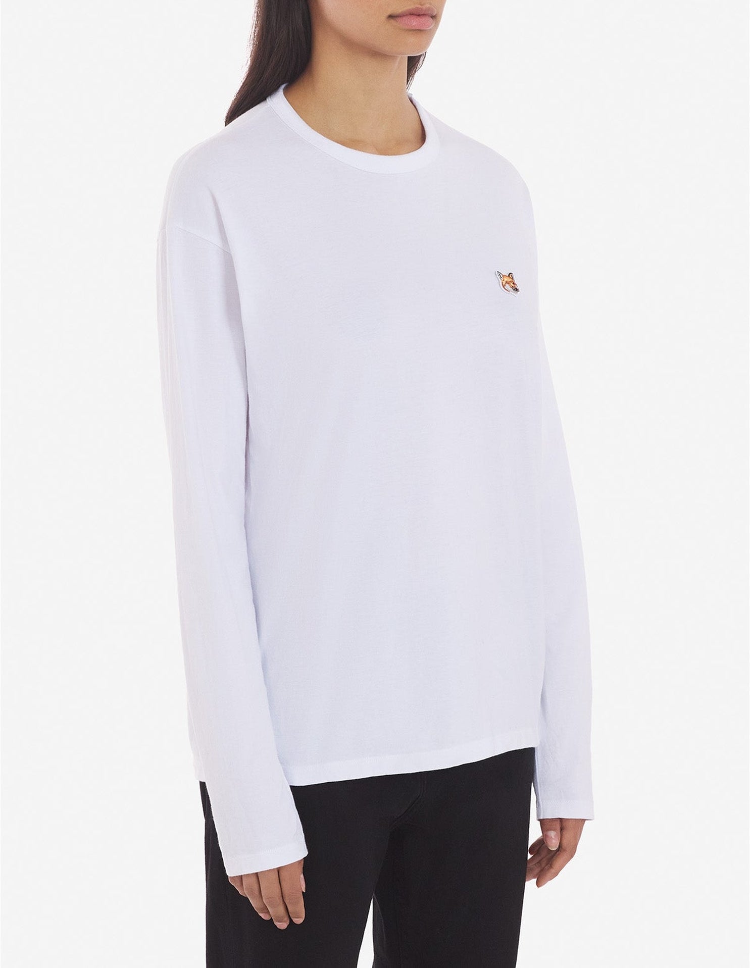 T-shirt Fox Head à manches longues avec écusson - White