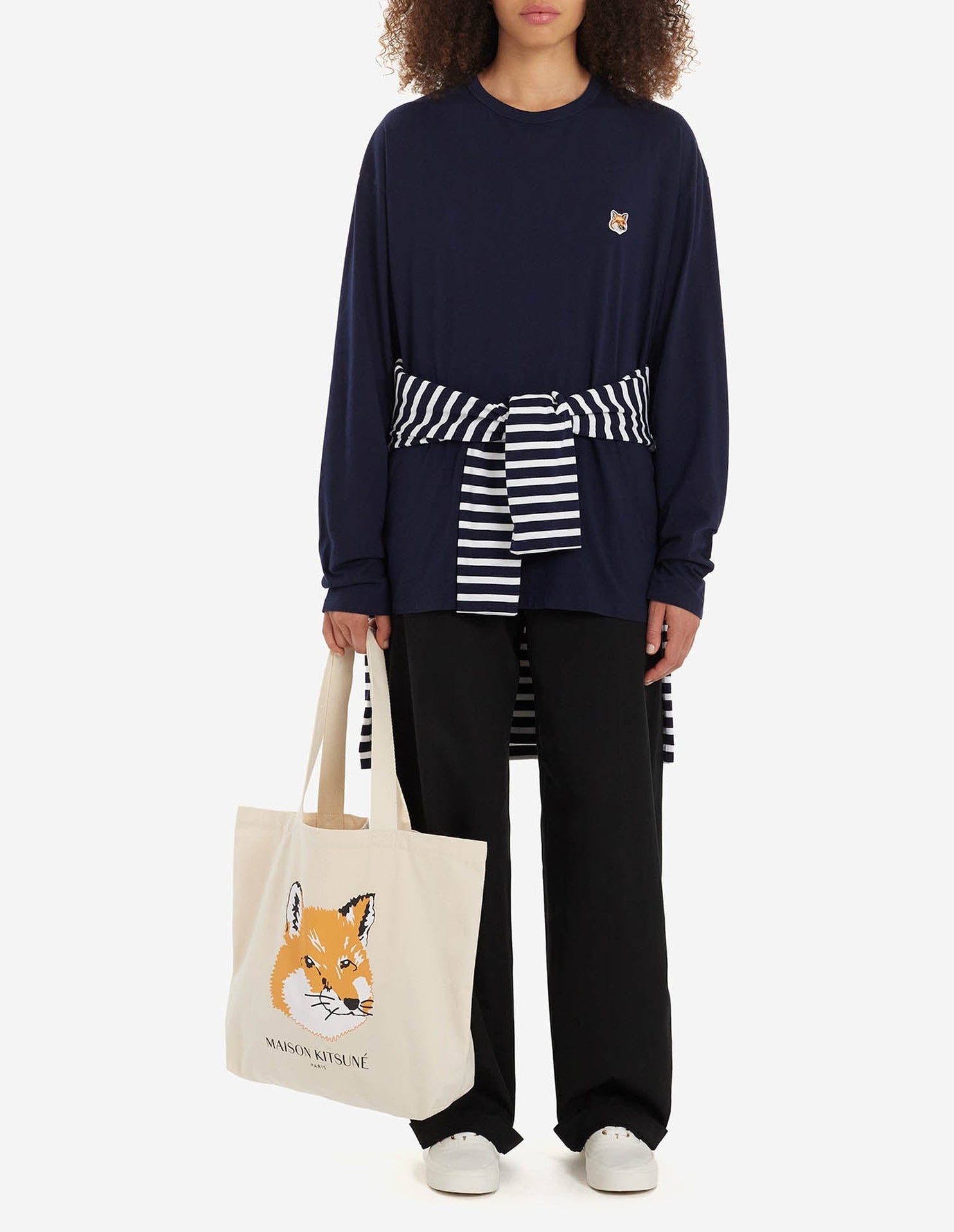 T-shirt Fox Head à manches longues avec écusson - Navy