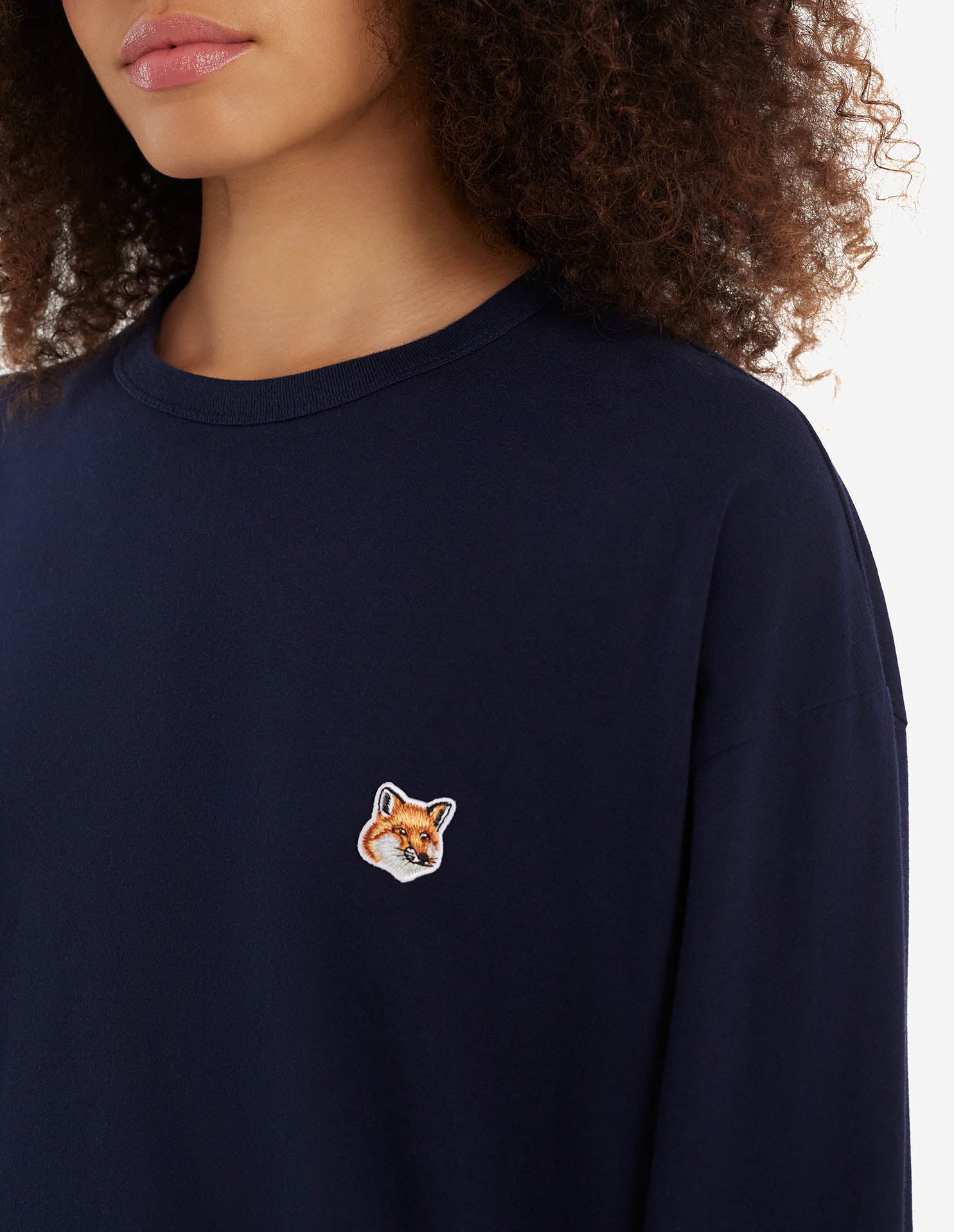 T-shirt Fox Head à manches longues avec écusson - Navy