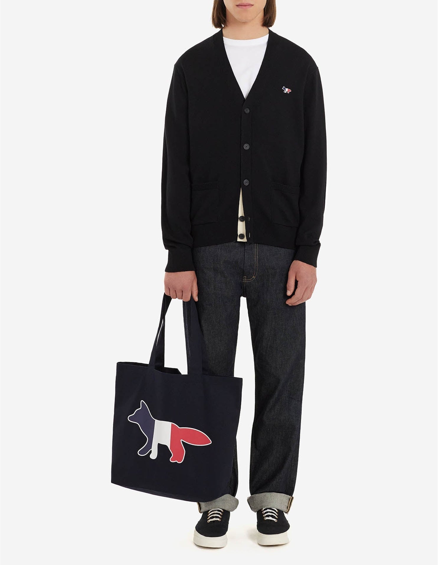 Cardigan with wool crest - Black