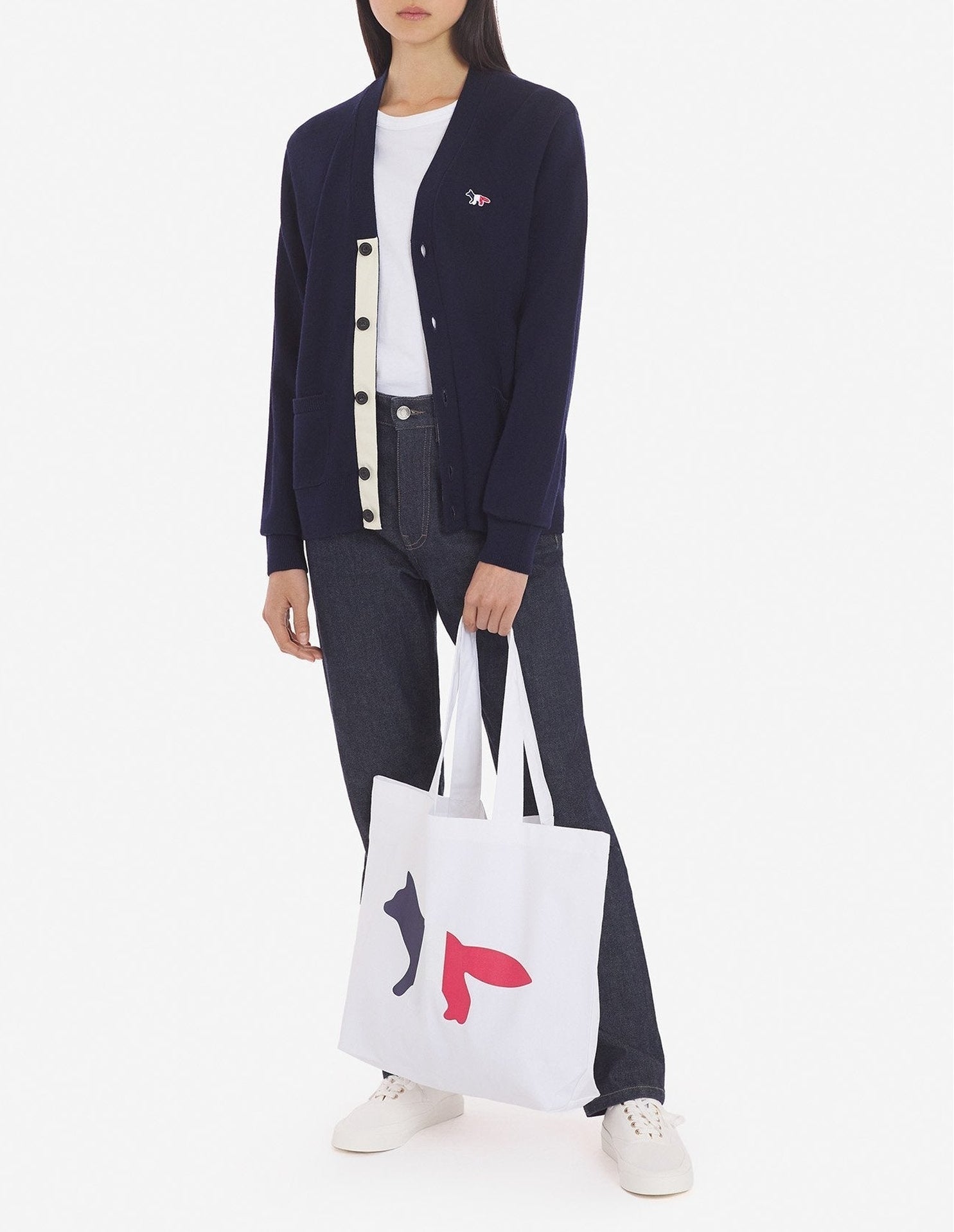 Cardigan avec écusson en laine - Navy