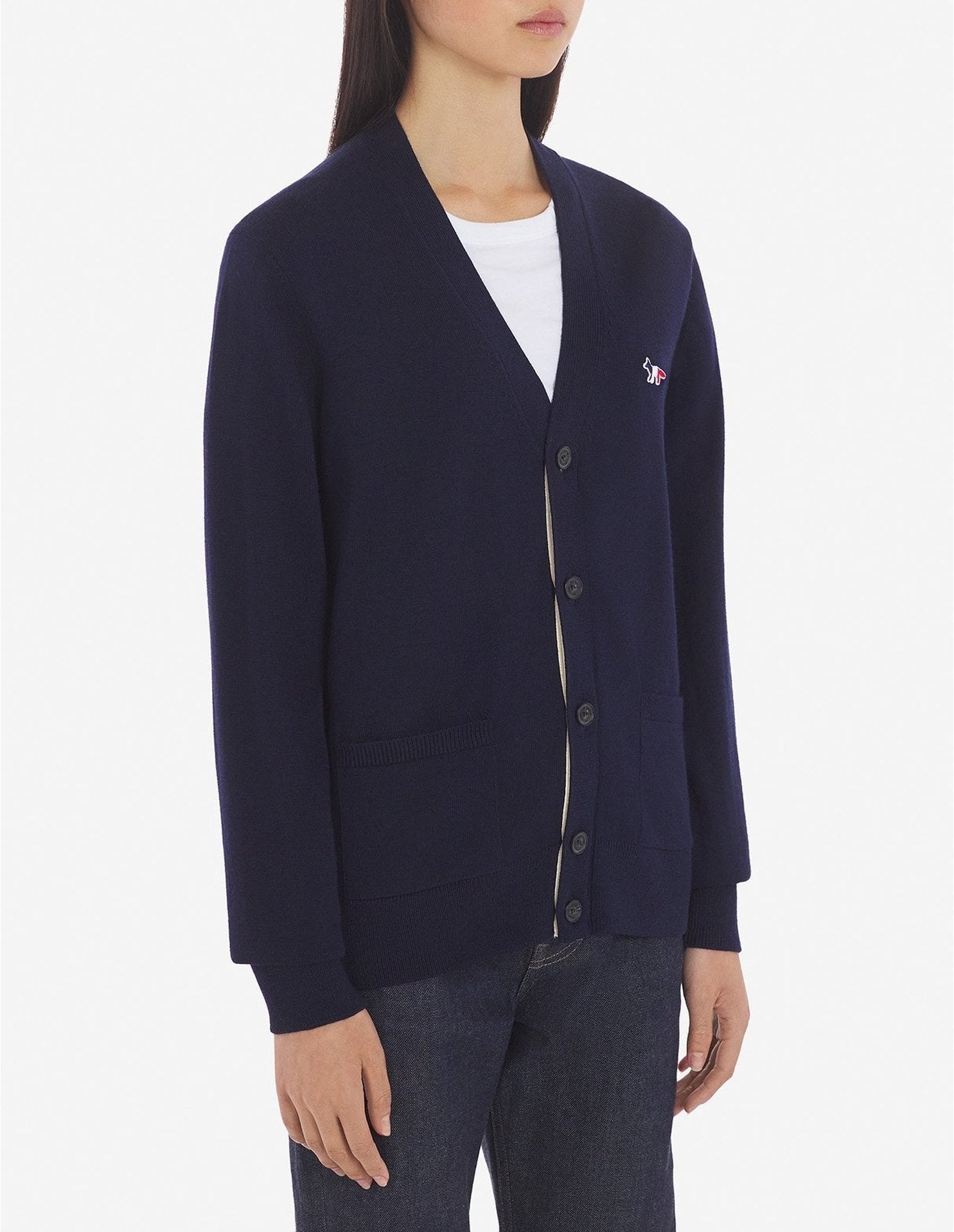 Cardigan avec écusson en laine - Navy