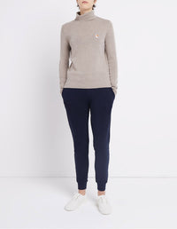 Pull à col roulé et manches longues en laine - Beige Melange