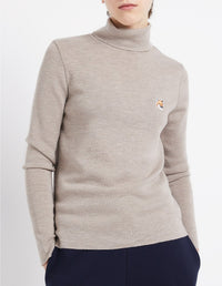 Pull à col roulé et manches longues en laine - Beige Melange