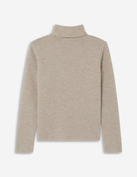 Pull à col roulé et manches longues en laine - Beige Melange