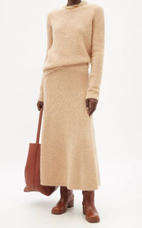 Pablo Boucle Skirt en camel bouclette cachemire soie fil
