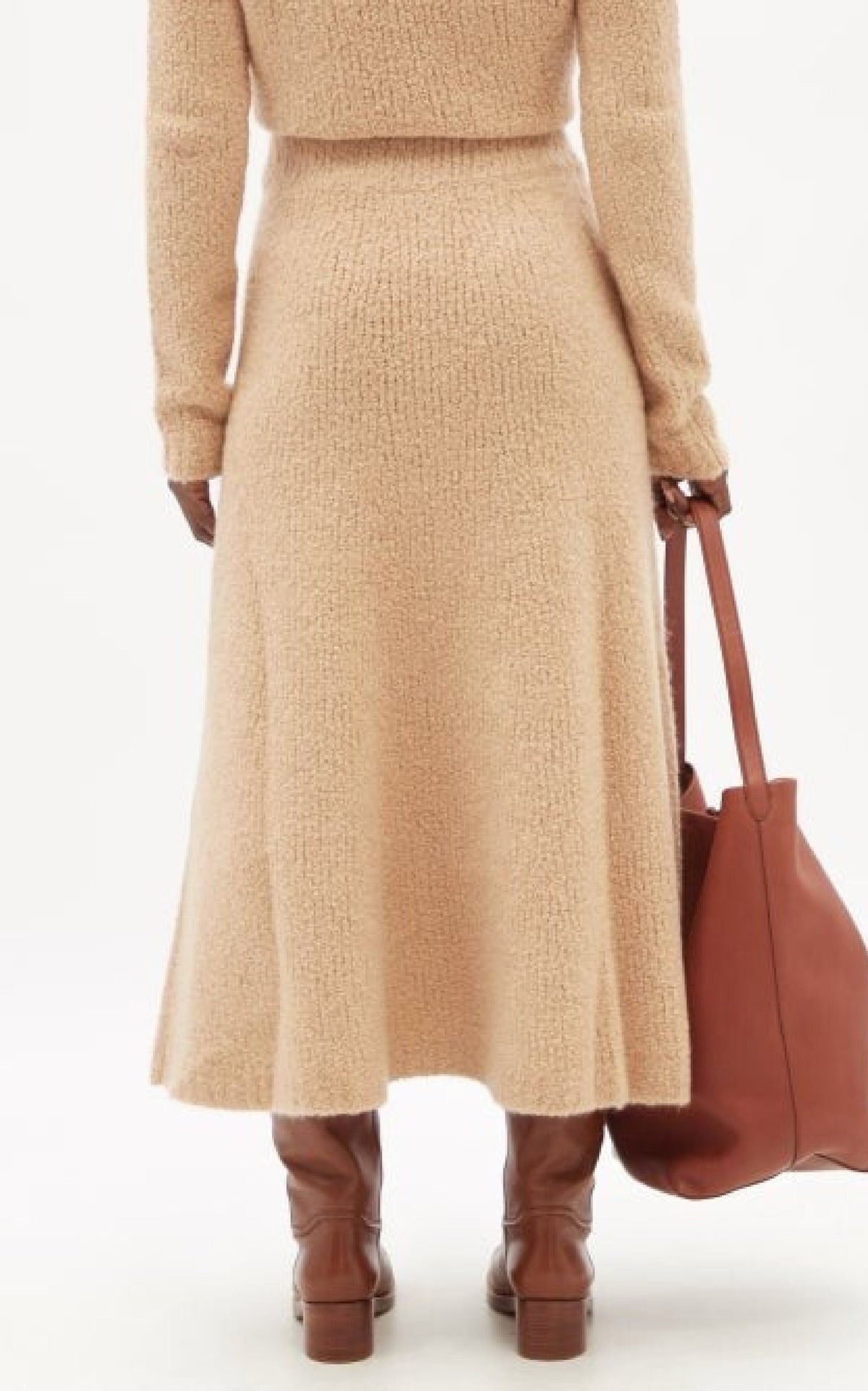 Pablo Boucle Skirt en camel bouclette cachemire soie fil