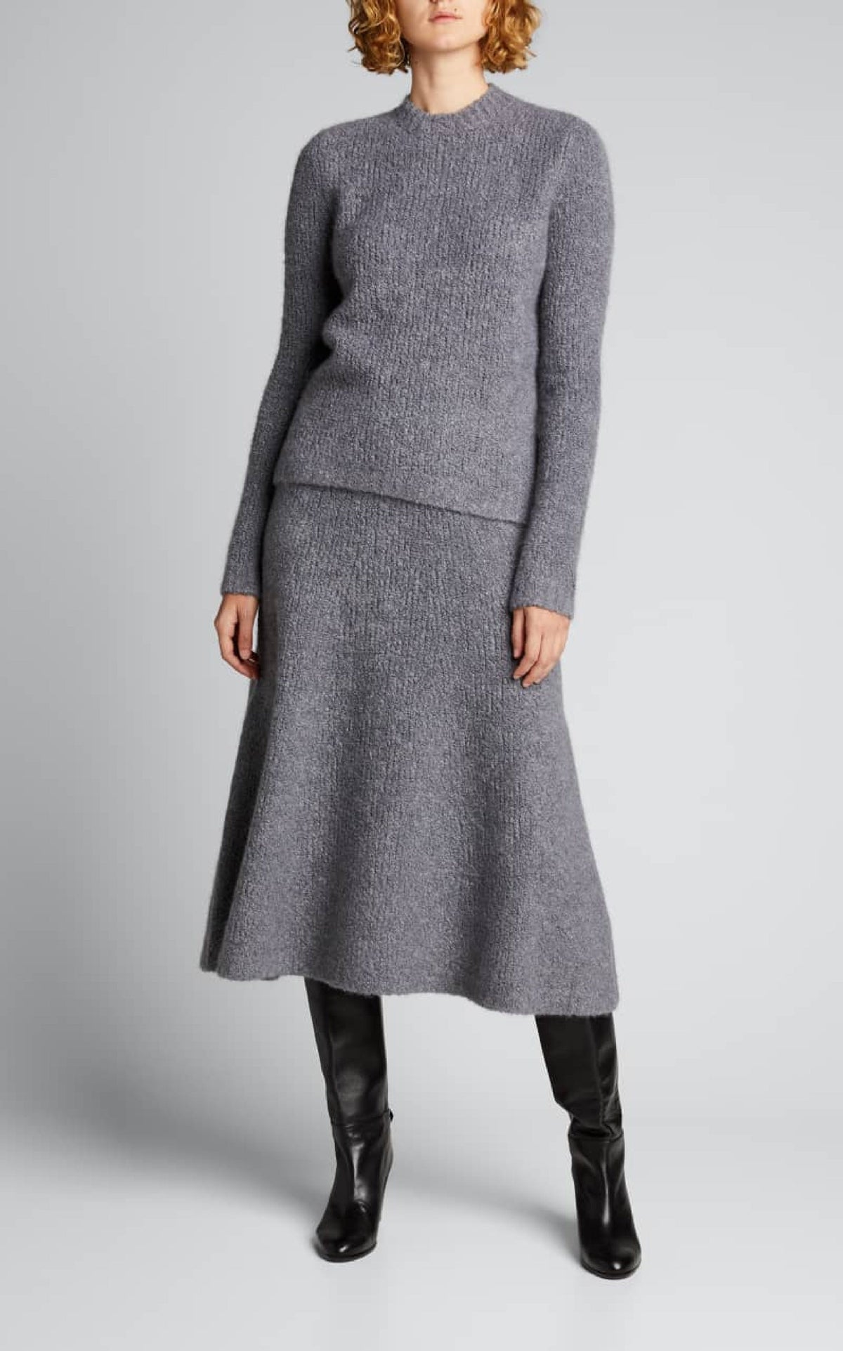 Pablo Boucle Skirt en dark gris chiné bouclette cachemire soie fil