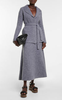 Pablo Boucle Skirt en dark gris chiné bouclette cachemire soie fil
