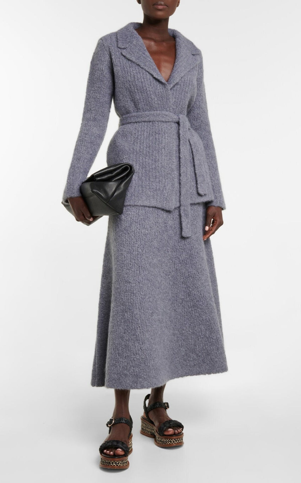 Pablo Boucle Skirt en dark gris chiné bouclette cachemire soie fil